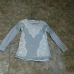 Grey sweater with white lace